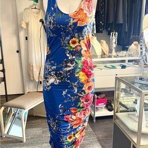 VENUS Floral Print Midi Dress - Blue and Multicolor